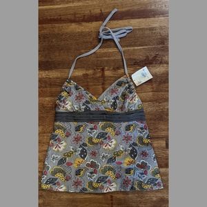 NWT Y2K 2000s retro boho beachy paisley grey halter top tank